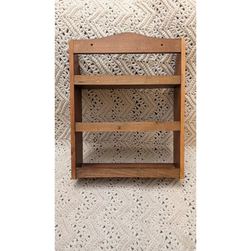 Vintage Wood Spice Rack Wall Mount 3 Tier Kitchen Organizer Brown 15x13